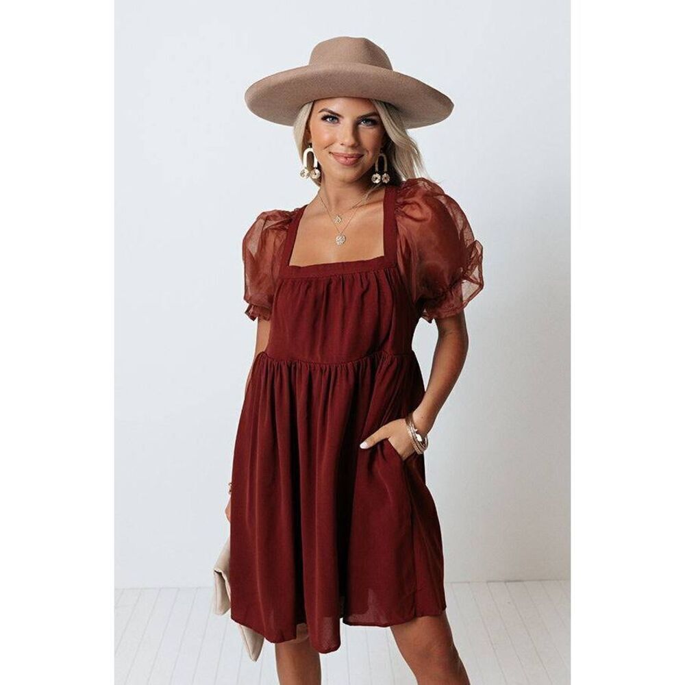 ENTRO M Women's Puff Short Sleeve Gauze Ruffled Short A-Line Baby  Dress